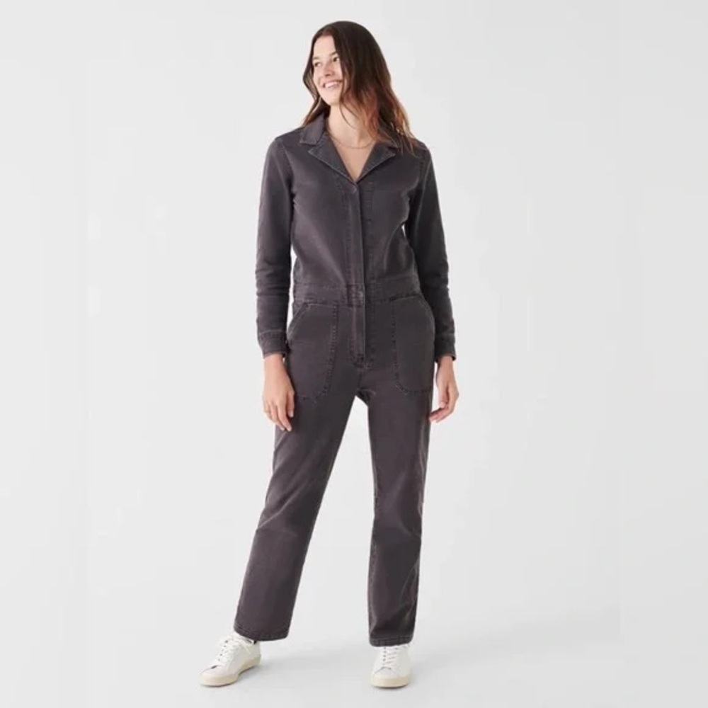 Faherty Overland Twill Jumpsuit in Charcoal | Medium